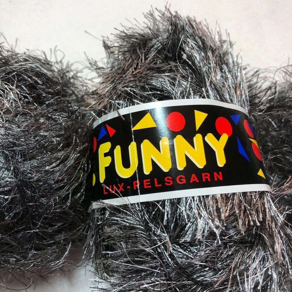 Lot 2 skeins Sandnesgarn Yarn  Funny Pelsgarn: black  gray shiny eyelash